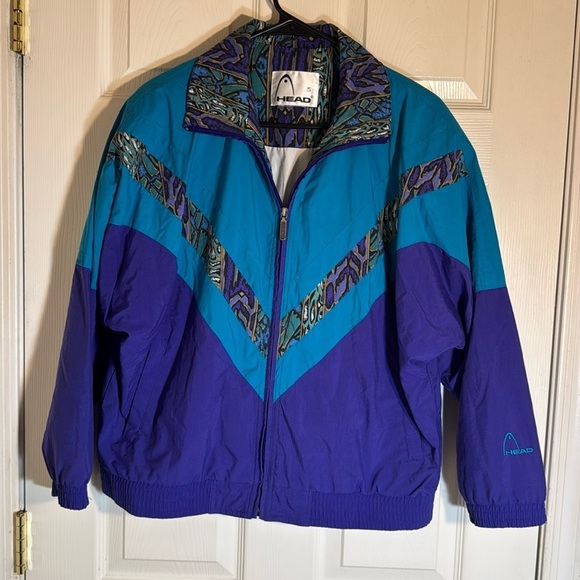 Vintage 90s HEAD Windbreaker Jacket Turquoise Purple Full Zip Streetwear Ski‎ - Picture 1 of 9